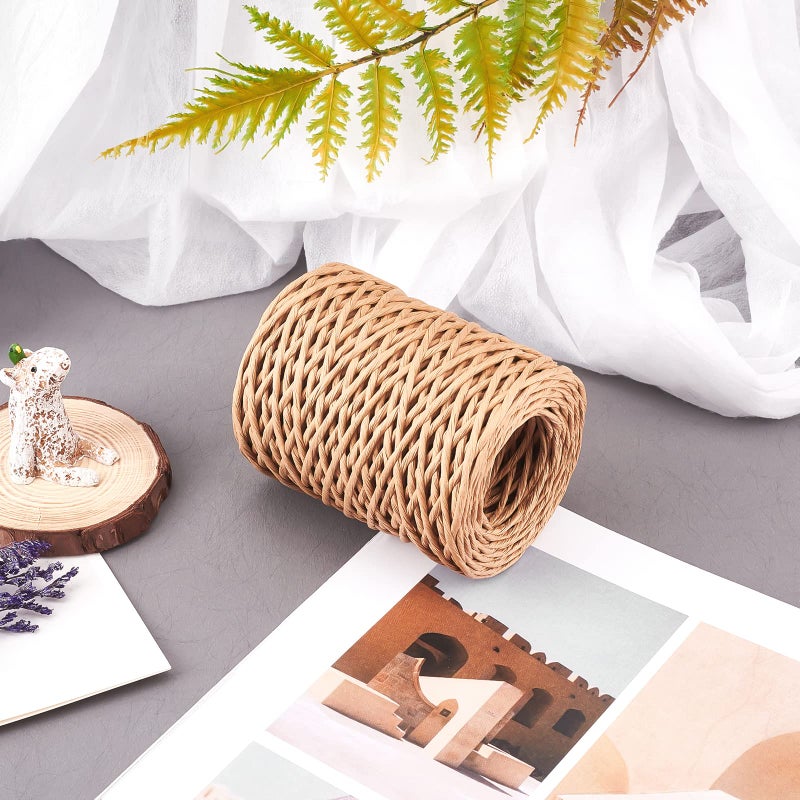 CHGCRAFT 2mm 164ft(50m) Floral Iron Bind Stem Wire Paper Wrapped Rattan Rope Rustic Paper Twine for Flower Bouquets Wedding Gift Wrap Weaving Basket Vase Christmas Decoration, Light Brown - Image 5